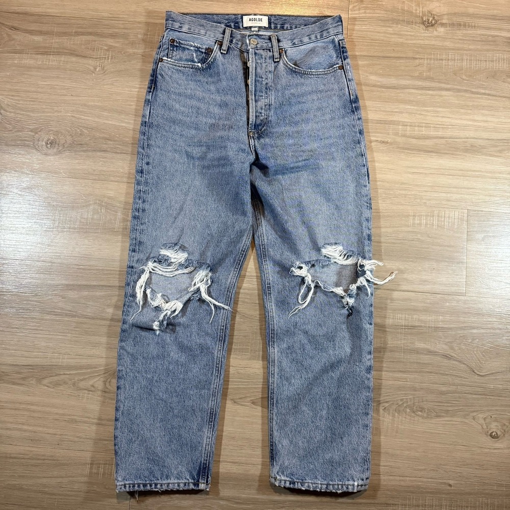 Agolde 90s Mid Rise Straight Fit Distressed Jeans Women's Size 26 Light Denim